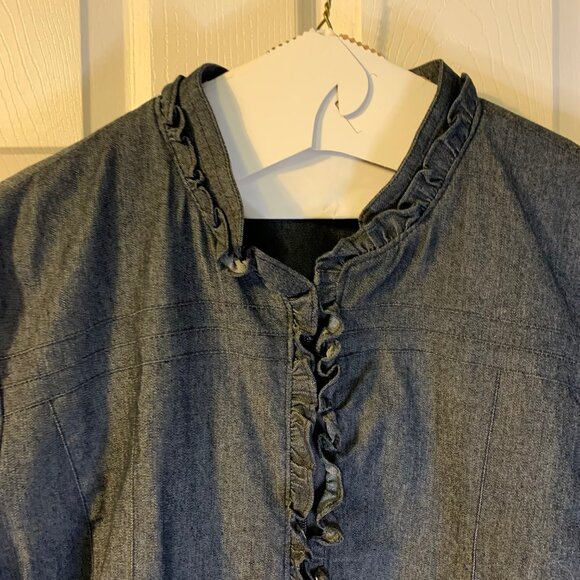 Sandro Studio Womens Denim Jacket Plus Size 3X Blue Ruffled Full Zip Boxy Career - Picture 3 of 8